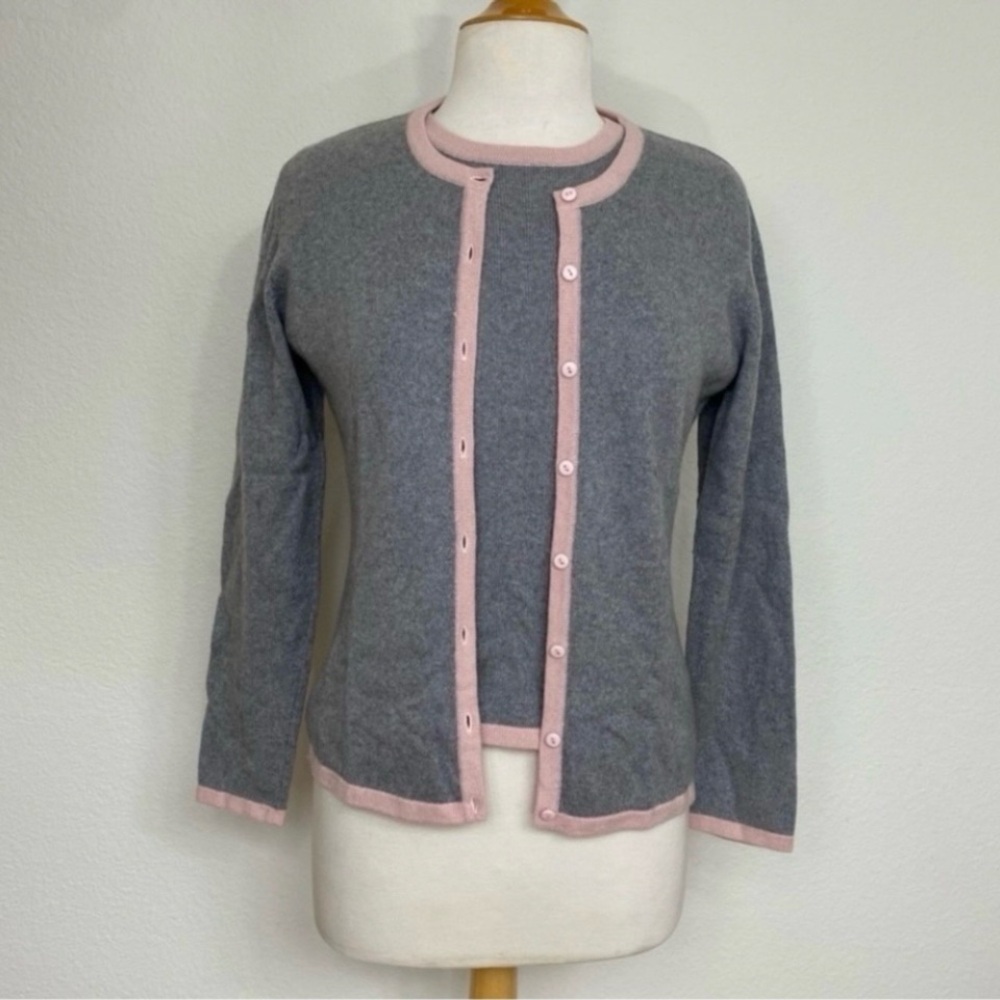 Vintage CF Cashmere Women's Gray Knit Button Cardigan + Top Size Small Classic